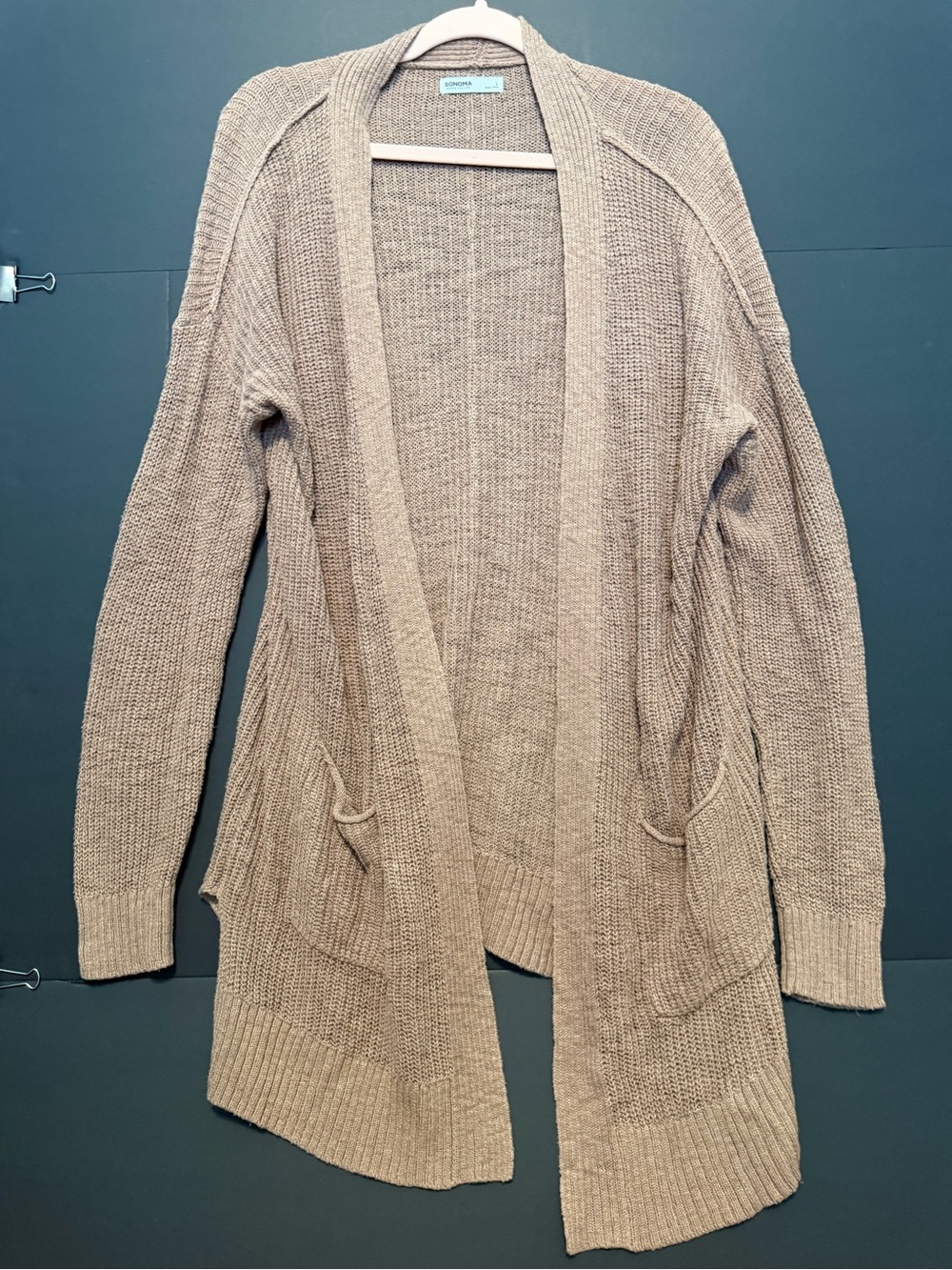 Sonoma Beige Open-Front Knit Cardigan